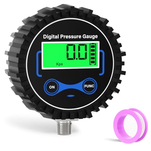 0-300PSI Digital Air Pressure Gauge, 1/8'' NPT Lower Mount and Rubber Protector, Accuracy 1%, Resolution 0.1psi, for Tires, Pressure Containers & Automation Equipment - size: 0-300PSI