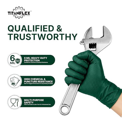 TitanFlex Heavy Duty Industrial Nitrile Gloves with Raised Diamond Texture, 6-mil, Latex Free (Dark Green/Yellow) - color: 02 Dark Green (100ct), size: X-Large