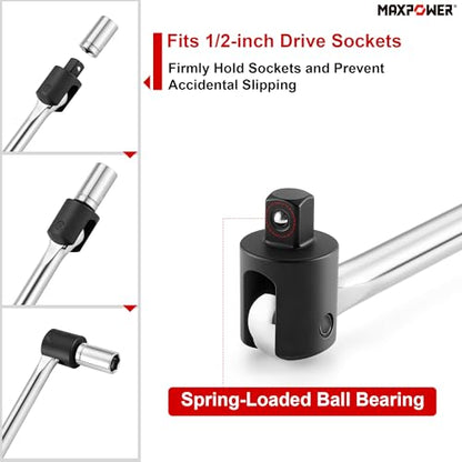 MAXPOWER 1/2" Drive Breaker Bar, 17-inch Breaker Bars with 270° Flex Head, Soft Grip Handle - style: 17" Soft Handle