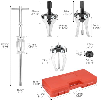 QWORK 3 Jaw Gear Bearing Slide Hammer Puller Set - Universal Internal & External Gear & Pulley Puller for Automotive Maintenance, Efficiently Removes Gears, Bearings, Grease Retainers, Oil Seals