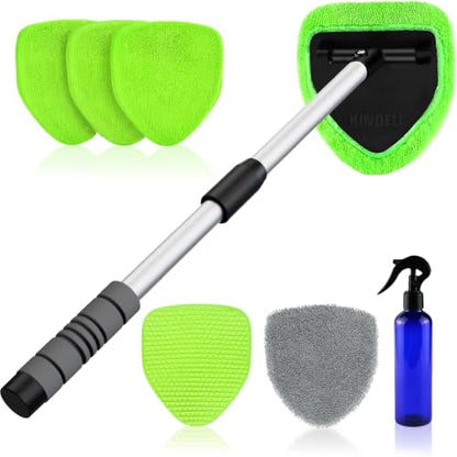 XINDELL 29-inch Windshield Cleaner Tool – Car Interior Window Cleaning Kit with Extended Long Handle & 4 Microfiber Pads, Auto Wiper Windshield Brush for Car, Trucks, SUVs, RVs & Home - size: 29in