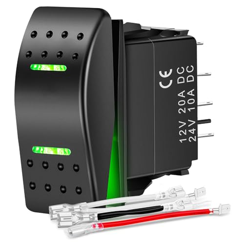 Nilight Waterproof Rocker Switch Toggle ON Off ON Switches DPDT 7Pin 12V 24V Jumper Wires Winch Pump Switch for Cars Trucks Caravans Boats RV SUV ATV UTV - color: ON Off ON Green Switch