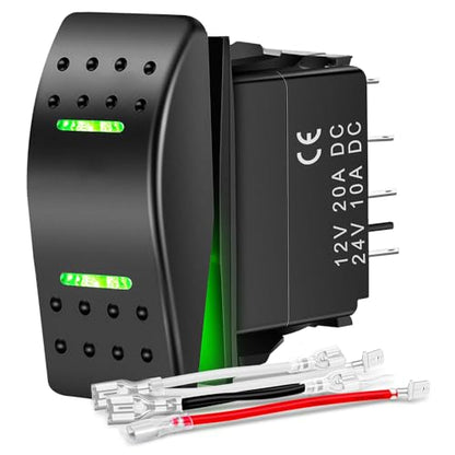 Nilight Waterproof Rocker Switch Toggle ON Off ON Switches DPDT 7Pin 12V 24V Jumper Wires Winch Pump Switch for Cars Trucks Caravans Boats RV SUV ATV UTV - color: ON Off ON Green Switch