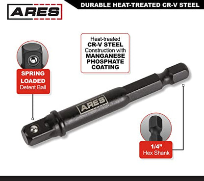 ARES 22025 – 6-Piece 3-Inch and 6-Inch Impact Grade Socket Adapter Set - Turns Impact Drill Driver into High Speed Socket Driver - 1/4-Inch, 3/8-Inch, and 1/2-Inch Drive with Storage Holder - size: 3-Inch and 6-Inch Socket Adapter with Holder
