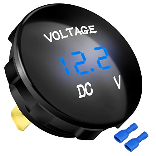 DaierTek DC 12V 24V Display Automotive Replacement Voltmeter Gauge, 12 Volt 24 Volt 36 Volt Digital Voltage Meter Gauge Waterproof Mini Battery Monitor Indicator for Car Boat Marine with Blue LED - color: Blue LED Voltmeter