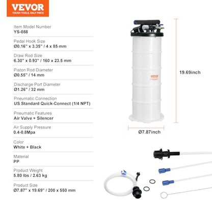 VEVOR 6.5L Pneumatic/Manual Oil Extractor Pump, Fluid Extractor Pump for Automotive Fluids Vacuum Evacuation, Oil Change & Fluid Change Tool with Dipstick and Suction Hose - style: 6.5L Pneumatic/Manual