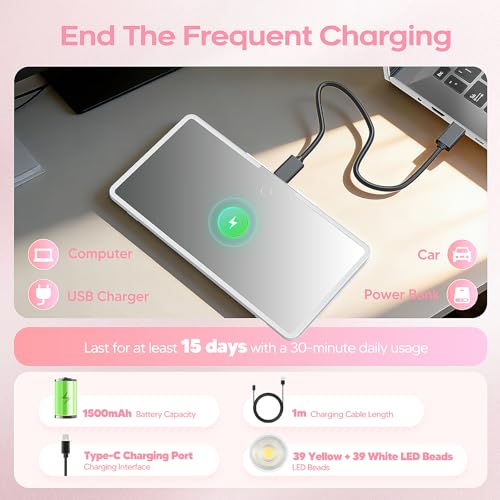 Upgraded Car Sun Visor Mirror Vanity as Gift for Women Men Makeup | Smart Sensor Switch, With protective Case, 3 LED Lighting Modes, 78 LED Beads, Rechargeable, Dimmable, 15-day Battery Life