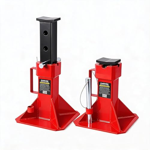 22 Ton Jack Stands, Heavy Duty Pin Type Jack Stands with Locking Pin, Wide Base, Adjustable 13.8"–19.7" for Trucks, Trailers & Equipment, Red - color: Red