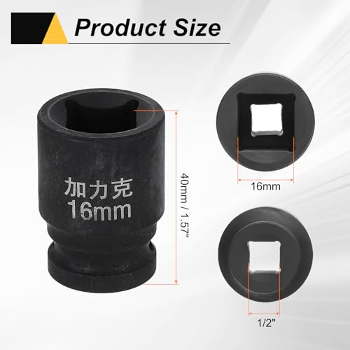 HARFINGTON 3pcs 4 Point Square Socket 1/2" Drive 16mm Metric Square Impact Socket CR-V Blackening Standard Wheel Sleeve Pneumatic Sleeve Tool for Auto Repair Mechanical Maintenance Home Use - size: 16mm