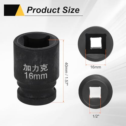 HARFINGTON 3pcs 4 Point Square Socket 1/2" Drive 16mm Metric Square Impact Socket CR-V Blackening Standard Wheel Sleeve Pneumatic Sleeve Tool for Auto Repair Mechanical Maintenance Home Use - size: 16mm