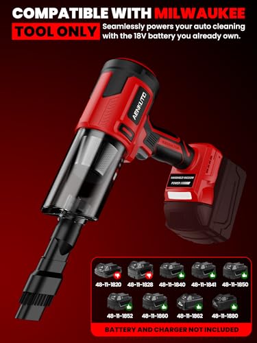 Handheld Electric Vacuum Cleaner Compatible with Milwaukee 18V Battery, Portable Handheld Vacuum for Pet Hair & Sand, Capable of Quick Vehicle Interior & Garage Cleanup, (Battery Not Included)