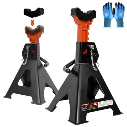 Jack Stands 6 Ton with Double Locking,Large Foot Base,Rubber Pads,for Lifting Trucks SUVS UTV/ATV MPVS,15.75"-23.23" Adjustable Height,Heavy Duty Steel Car Jack Stands,13000 lb Capacity,1 Pair - size: 6T+Rubber Pads+Gloves
