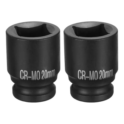 HARFINGTON 2pcs 4 Point Square Socket 1/2" Drive 20mm Metric Square Impact Socket CR-MO Blackening Standard Wheel Sockets Pneumatic Socket Tool for Auto Repair Mechanical Maintenance Home Use - size: 20mm