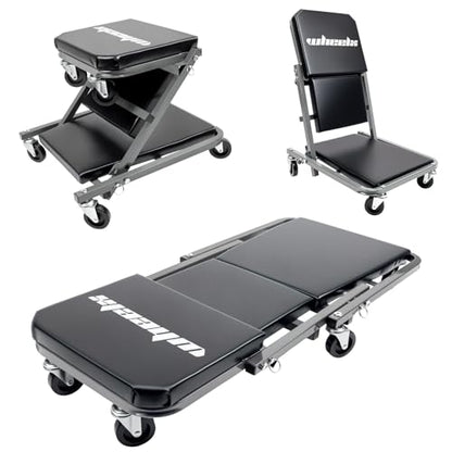 Mechanic Creeper 36 inches 3-in-1 Mode Z Seat 340lbs Capacity, Foldable Garage Adjustable Rolling Folding with 6pcs Wheels Roller, Lay Down Sit Lean Back, Under Car Auto Repair, Grey, Man Gift - color: Gray