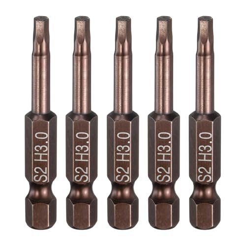 HARFINGTON 5pcs Flat Hex Head Drill Bit H3.0 (3mm) Magnetic Tip 1/4" Hex Shank 50mm (2") Long S2 Steel Metric Hexagonal Screw Driver Screwdriver Bits Wrench Socket, Copper Tone - color: Copper Tone, size: H3.0 + 2" Long