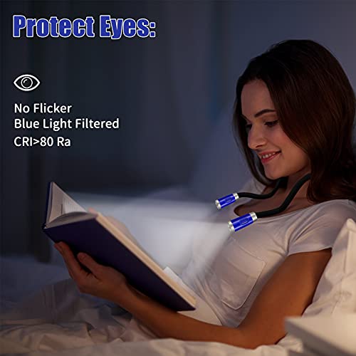 LEDBOLIK Neck Reading Light Blue, 660mAh Rechargeable Book Light for Reading in Bed – 6 Brightness, Bendable Arms, Hands Free for Knitting, Crocheting - color: 660mAh Blue