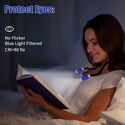 LEDBOLIK Neck Reading Light Blue, 660mAh Rechargeable Book Light for Reading in Bed – 6 Brightness, Bendable Arms, Hands Free for Knitting, Crocheting - color: 660mAh Blue
