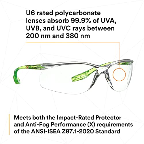 3M Safety Glasses Scotchgard Anti-Fog Coating - color: Clear Lens, Green/Black Frame, size: One size fits most