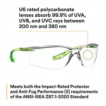3M Safety Glasses Scotchgard Anti-Fog Coating - color: Clear Lens, Green/Black Frame, size: One size fits most
