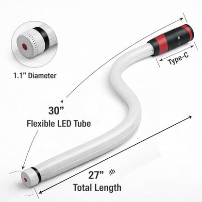 30" Flexible LED Light Stick, Rechargeable Bendable Mechanic Work Flashlight, 1200 Lumens Snake Light with 360°Flexible Neck, for Automotive Shop Car Repair, Garage & Hard-to-reach Areas
