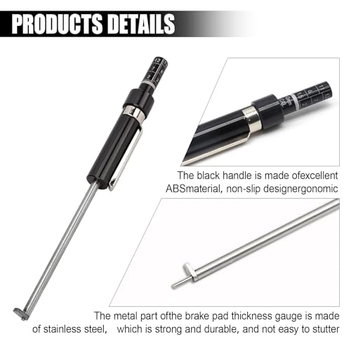 2pcs Brake Pad Thickness Gauge Measure Tool, Car Brake Measuring Tool with Scale for Internal External Pads, Tire Tread Depth Detector Pen, 1.5mm Minimum Measurement Automotive Brake Shoe Tester Kit