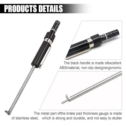 2pcs Brake Pad Thickness Gauge Measure Tool, Car Brake Measuring Tool with Scale for Internal External Pads, Tire Tread Depth Detector Pen, 1.5mm Minimum Measurement Automotive Brake Shoe Tester Kit