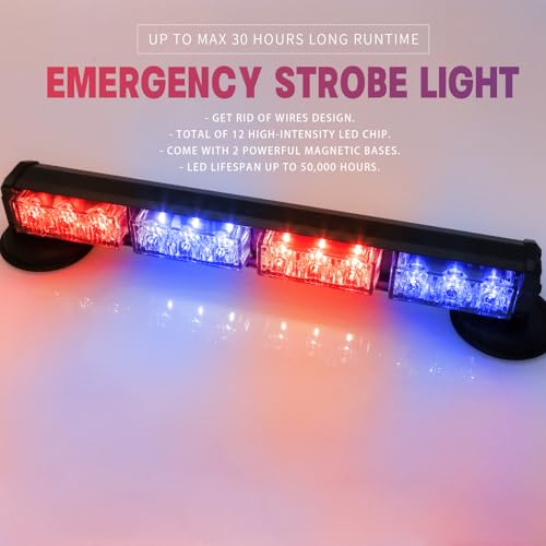 14.8" Battery Powered Emergency Strobe Lights Bar for Trucks/Vehicles Rechargeable Wireless Rooftop Mini Hazard Flashing LED Beacon Warning Light w/Magnetic Base (R/B/R/B) - color: #04 R/B/R/B