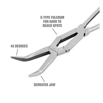 OEMTOOLS 22634 X-Type Needle Nose Pliers 45°, 13" Long Needle Nose Pliers, Chrome Plated to Resist Rust, Automotive, Construction, and Jewelry Making Tools - style: 13 inch long reach x-type pliers