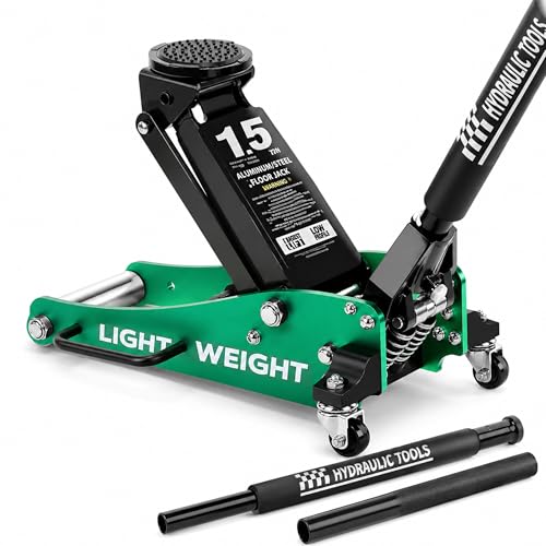 1.5 Ton Low Profile Racing Floor Jack, Aluminum and Steel Hydraulic Car Jack with Dual Piston Quick Lift Pump, 3,000 lb Capacity, Portable Garage Jack for Cars and Low Clearance Vehicles,Green - color: Green