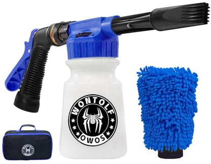 Car Wash Foam Gun Foam Sprayer - Foam Cannon Garden Hose- Car Wash Kit - Snow Foam Blaster with Microfiber Wash Mitt + Storage Bag - Car Accessories for Men