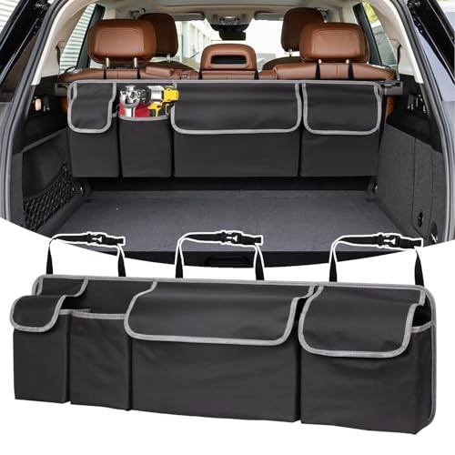 Car Trunk Organizer with 3 Compartments Folding Storage for Car, Large Storage Boxes for Cargo Trunks, Universal SUV, Truck (Large Black-4Packs) - color: Large Black-4Packs