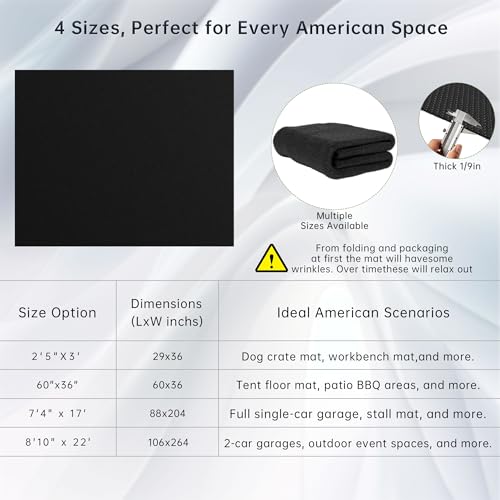 60"x36" Garage Floor Mat 2-Pack – Oil Absorbent & Leak-Proof Rubber Backing, Heavy Duty Protector for Cars SUVs, Non-Slip Trimmable Multi-Purpose Floor Mat - size: 60"x36"