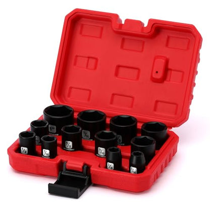 MIXPOWER 12 Pieces 3/8-Inch Drive Shallow Impact Socket Set, 5/16 to 1 inch, CR-V, SAE, 6 Point, Shallow, 12 Pieces 3/8" Dr. Socket - size: 5/16" - 1" (Shallow)
