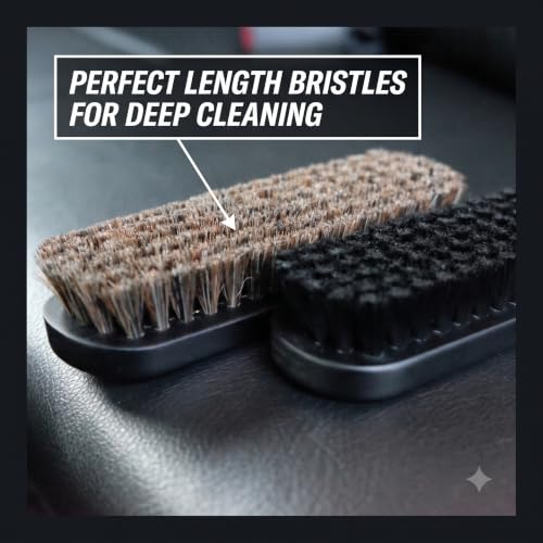 Premium Horse Hair Leather Brushes Set for Car Detailing, Furniture & Upholstery - Professional Horsehair Cleaning Brush for Couch, Car Seats, Alcantara & Interior Surfaces