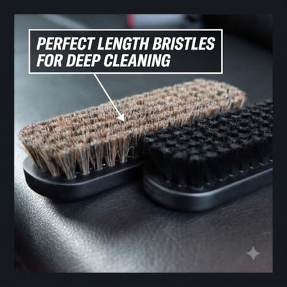 Premium Horse Hair Leather Brushes Set for Car Detailing, Furniture & Upholstery - Professional Horsehair Cleaning Brush for Couch, Car Seats, Alcantara & Interior Surfaces