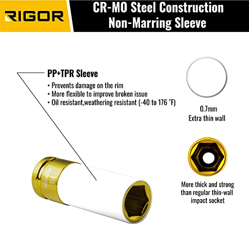 RIGOR 11504 19mm Non-Marring Lug Nut Socket | Wheel Protector Impact Socket | 1/2" Drive, 6 Point, CR-MO, Metric - size: 19mm
