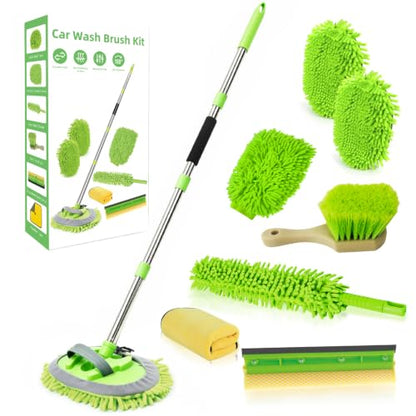 62" Car Wash Brush with Long Handle Chenille Microfiber Car Wash Mop Mitt, Wheel Brush, Windshield Window Squeegee, Car Duster Microfiber Towel, Gloves, for Cleaning Cars, RV, Truck, Boat - size: 11 Pack