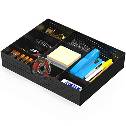 Simple Houseware Drawer Organizer Tray, 9 Adjustable Compartments, Black | For Office, Makeup, and Craft Drawer or Desktop Storage - color: Black, size: 1 Pack