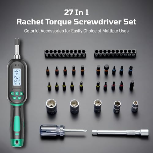 Upgraded Digital Torque Screwdriver, 0.4-8 Nm/3.5-70.8 In-lbs, Torque Wrench Screwdriver Set, 1/4'' Drive Inch Pound Rachet Torque Screwdriver Electrician with Buzzer & LED Indicator