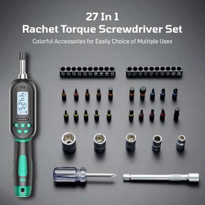 Upgraded Digital Torque Screwdriver, 0.4-8 Nm/3.5-70.8 In-lbs, Torque Wrench Screwdriver Set, 1/4'' Drive Inch Pound Rachet Torque Screwdriver Electrician with Buzzer & LED Indicator
