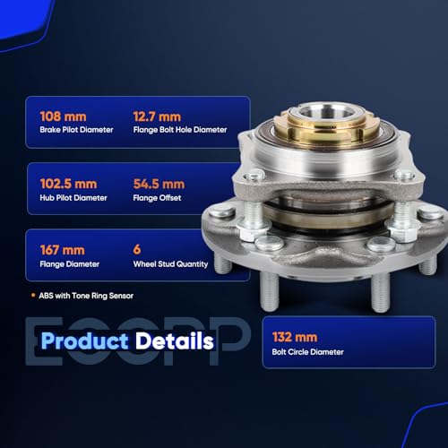 ECCPP 950-004 Wheel Bearing Hub Assembly for Toyota FJ Cruiser 2007-2014 | for Toyota for 4Runner 2003-2024 6 lugs w/ABS Sensor Pre-Greased Sealed - size: 950-004