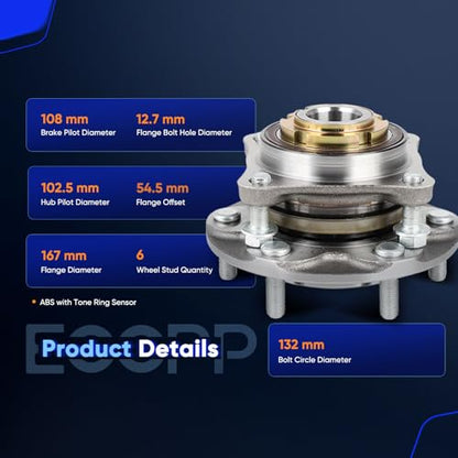 ECCPP 950-004 Wheel Bearing Hub Assembly for Toyota FJ Cruiser 2007-2014 | for Toyota for 4Runner 2003-2024 6 lugs w/ABS Sensor Pre-Greased Sealed - size: 950-004