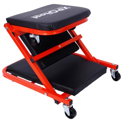 Mechanic Creeper, Garage Gift, 36" Z Creeper Seat, 2 in 1 Mechanic Gifts, 300 lbs Capacity, Low Profile Creeper with 6 pcs Wheels in Garage/Shop for Fathers Day Tool Gift (Red) - color: Red