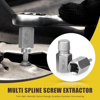 15 PCS Screw Extractor Set with 3/8" Inch Drive, Hex Head Multi-Spline Easy Out Allen Screw Extractor Kit Stripped Bolt Removal Tool for Removing Broken Rounded Rusted Bolts Screws Nuts(Yellow)