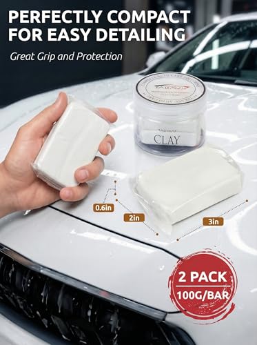 TAKAVU Car Clay Bar, 2 Pack 100g, Medium Grade for Auto Detailing (White) | Removes Dirt, Brake Dust, Tree Sap & Overspray, Safe on Paint, Glass & Wheels, Restores Smooth Finish - color: White