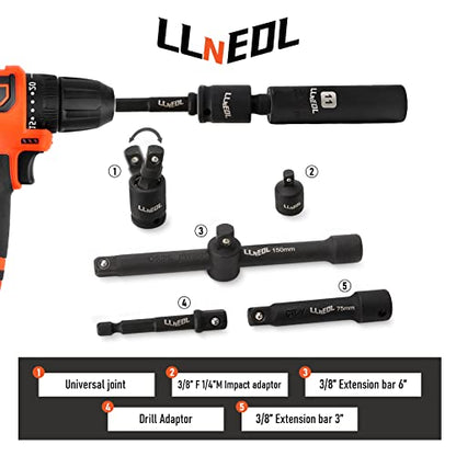 LLNEDL Impact Socket Set 3/8 Drive,95Pcs Deep&Shallow Socket Wrench Set,6 Point Metric&Standard Full |5/16"-3/4",8-22mm| with Spark Plug Sockets,72T Ratchet Handle, Screwdrivers for Automotive&Home - color: Black Case