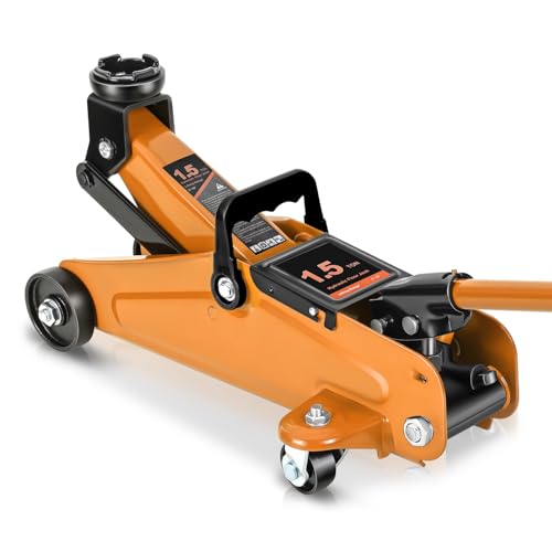 Auto Dynasty 1.5 Ton Floor Jack, Heavy Duty Steel Hydraulic Car Jack with Single Piston Quick Lift Pump, Hydraulic Racing Floor Jack, Lifting Range 5.3" to 12", Orange - color: Orange, size: 1.5 Ton