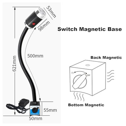 Led Machine Light 110/220/24V IP68 Waterproof Work Light, Agnetic Work Light Bar,Industrial Flexible Gooseneck Lamp Magnetic Switch Base,Work Light For Lathe Milling Lighting ( Size : 6W-24V )