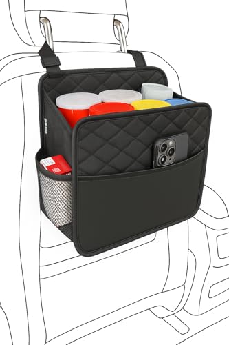 Witaxima Upgrade Car Seat Organizer Backseat with Storage Pockets, Multipurpose Car Organizer Hanging, Car Trash Bag Can,Premium PU Leather Garbage Can 2.14 Gallon Large Capacity, Black. - color: Black 1Pack Large