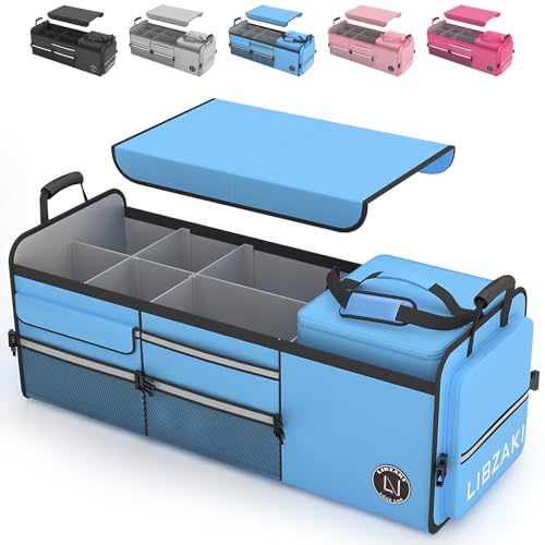 LIBZAKI Oversize 4 in 1 Car Trunk Storage Organizer, Multi Compartment Collapsible Trunk Storage Box with Cooler Bag for Car Truck SUV-Light Blue - color: Light Blue, size: Oversize
